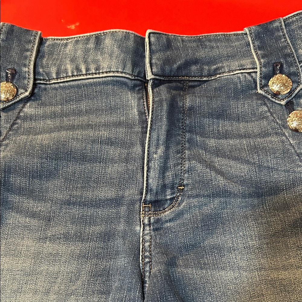 White House Black Market Blue Jean Shorts with Silver Button Accents - Picture 3 of 5
